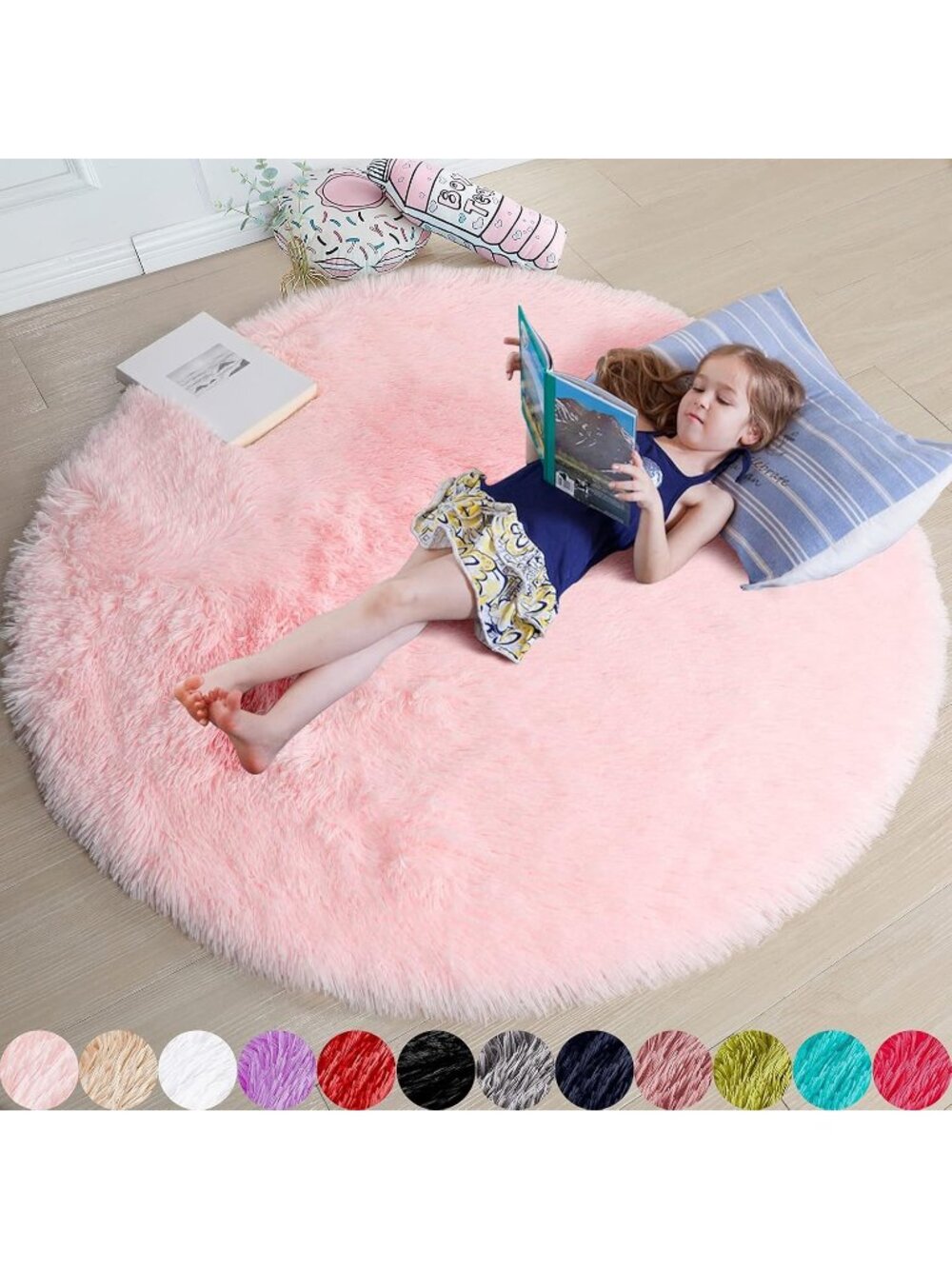 〽️Pink Circle Round Fluffy Area Rug 4inch Ft Bedroom Kid Fuzzy Shag Plush Carpet